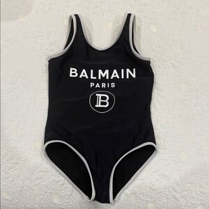Balmain Kids Black One-Piece with White Trim and Logo 10